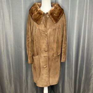 VINTAGE SUEDE WOMENS LONG JACKET WITH FUR NECKLINE SIZE MEDIUM